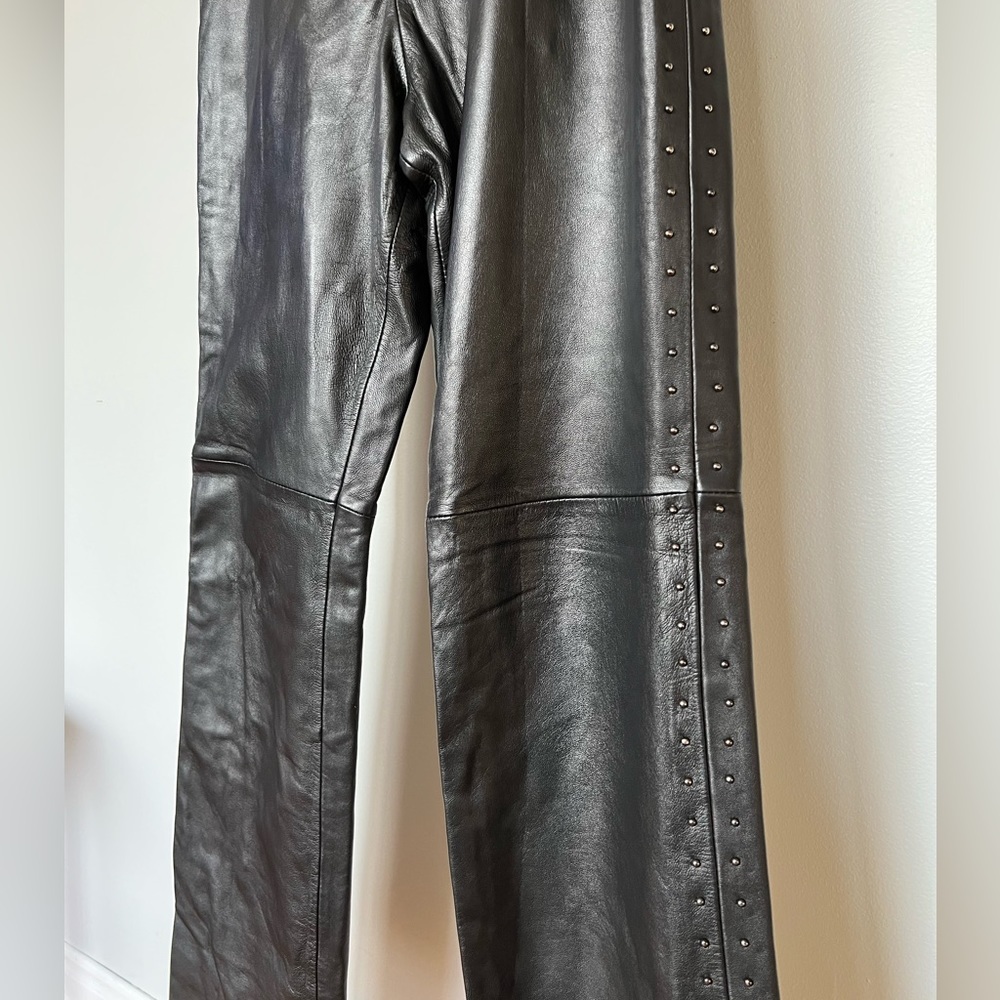 DANIER vintage black leather pants with studded details along sides size 6 small - Picture 4 of 12